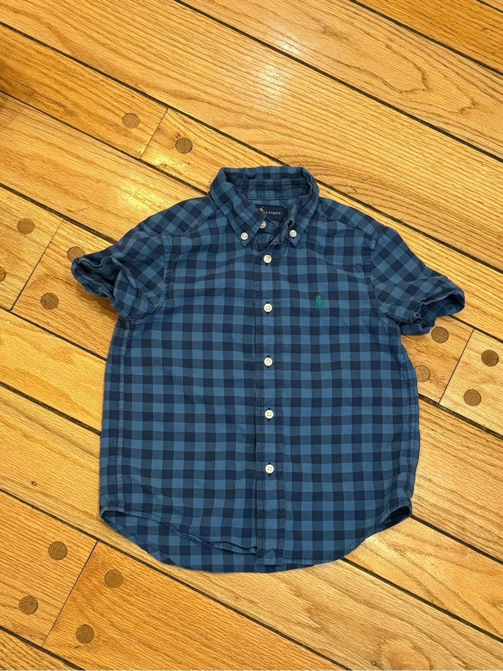 Ralph Lauren Cotton Navy and Blue Plaid Short-Sleeve Button-Down Shirt 4T